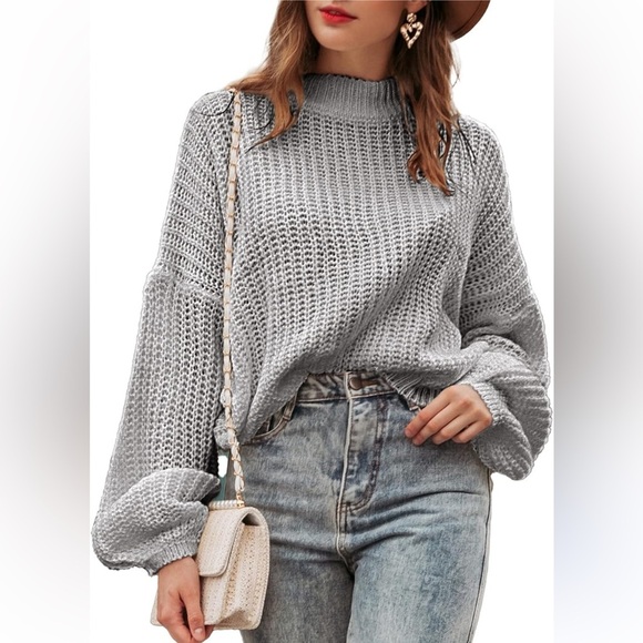 Women’s Gray Chunky, Lantern Sleeve Sweater - Picture 1 of 3